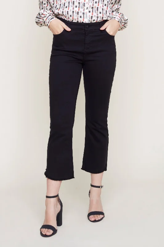 Renuar Woven Tencel Boot Crop Pant R10066-E2008S-148 Black Soft Sweatpants Style