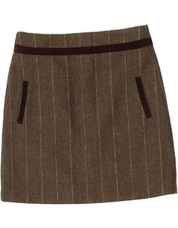 JOE BROWNS Womens A-Line Skirt UK 10 Small W30  Brown Herringbone Wool denim skirt trendy