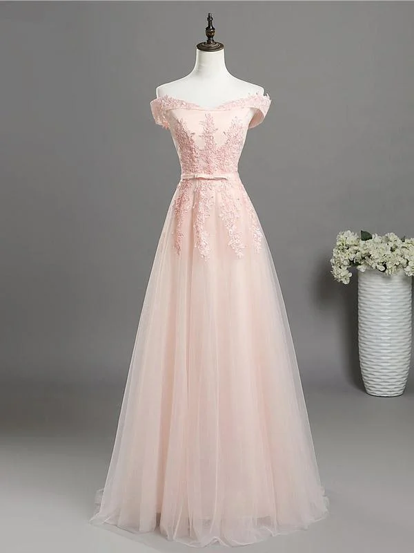 Light Pink Sweetheart Lace Applique Long Party Dress, Pink Bridesmaid Dress Tunics Custom made