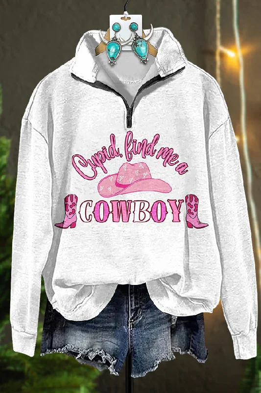 Western Cupid Valentine's Day Zipper Sweatshirt Hoodie with Magnetic Closure Innovative Modern