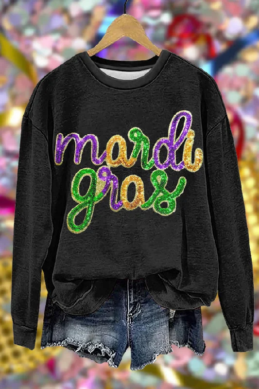 Cozy Mardi Gras Print Sweatshirt Hoodie with Neon Bright Vibrant