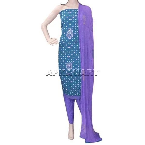 Green and Purple Tie and Dye Dress Material Elegant Long Evening