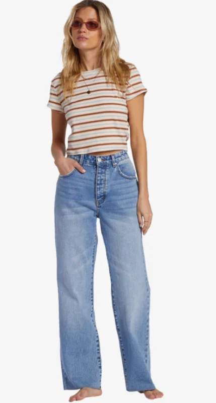 Rachel Low Waist Denim Pants- Medium Indigo Fade Soft Stretch Trousers