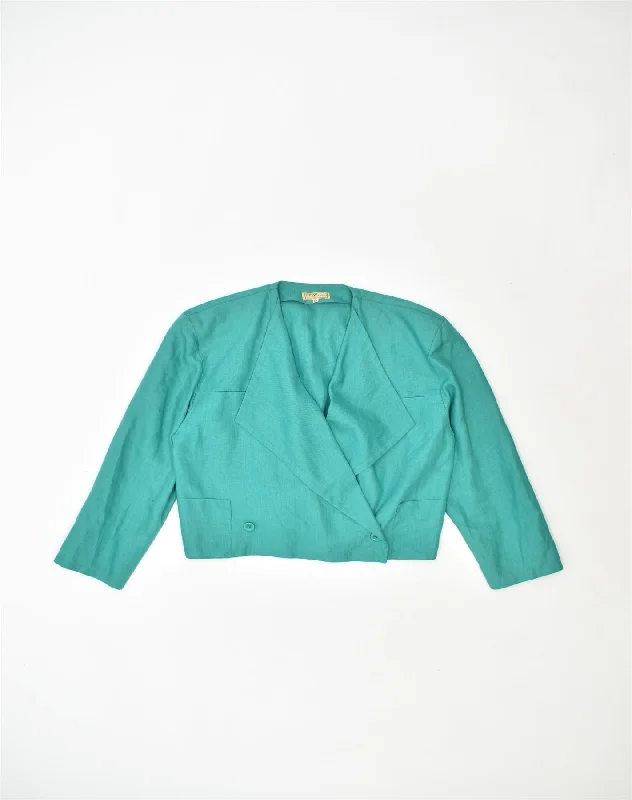 VINTAGE Womens Double Breasted Blazer Jacket IT 42 Medium Green Linen Trench Coat Raincoat Waterproof Jacket