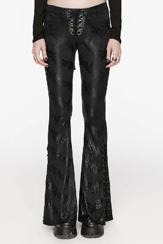 Low Waisted Thorns Print Lace-Up Women's Steampunk Flared Pants 2 Colors Stylish Casual Pants