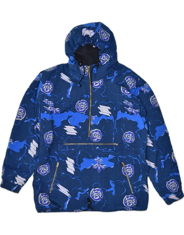 VINTAGE Womens Crazy Pattern Anorak Jacket UK 40 Large Blue Sports Front Pockets Side Pockets Patch Pockets