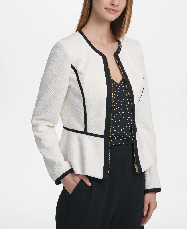 DKNY Petite Quilted Knit Zip Up Peplum Jacket Faux Fur Jacket Real Fur Jacket Shearling Jacket