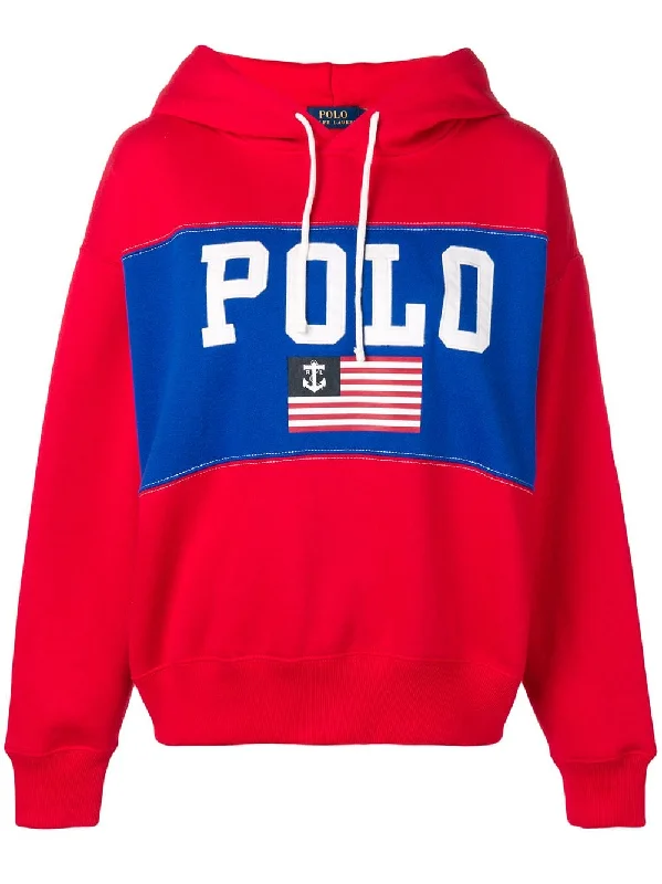 flag print hoodie Hoodie with Half-Zip Sporty Casual