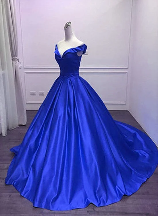 Royal Blue Gorgeous Formal Gowns, Satin Party Dresses, Formal Gowns Lace Sexy Club