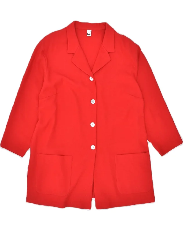TRU Womens 4 Button Blazer Jacket EU 46 XL Red Polyester Cotton Fabric Linen Fabric Terry Fabric
