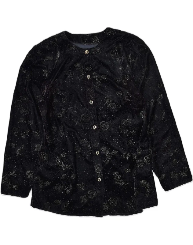 VINTAGE Womens Velvet 6 Button Blazer Jacket UK 16 Large Purple Floral Toggled Jacket Drawstring Jacket Belted Jacket
