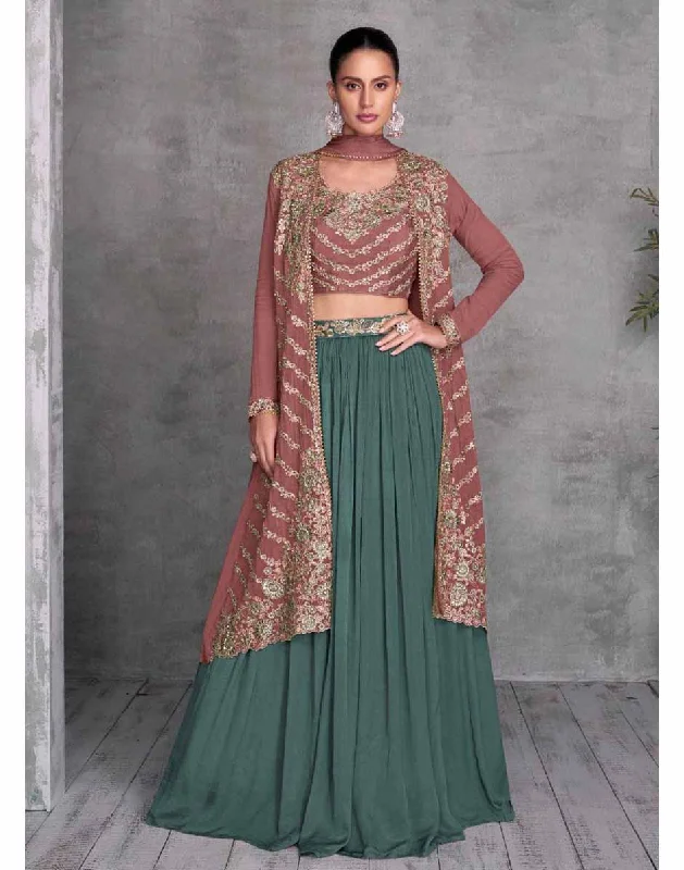 Brown Embroidered Top Skirt Set tiered skirt playful