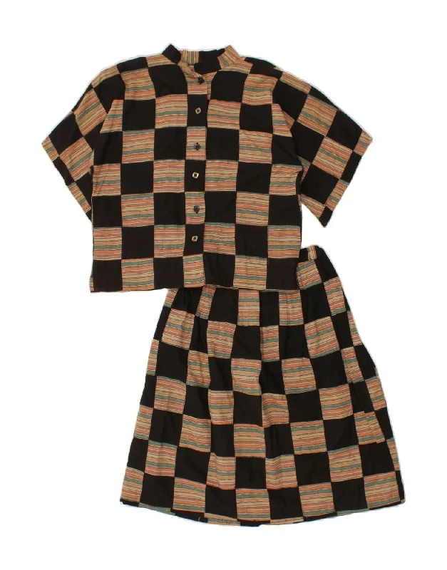 VINTAGE Womens 2 Piece Skirt Set UK 12 Medium W24 Brown Geometric elastic waist skirt