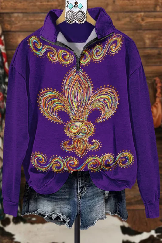 Classic Contrast Mardi Gras Sweatshirt Hoodie with Hood Adjustable Protection