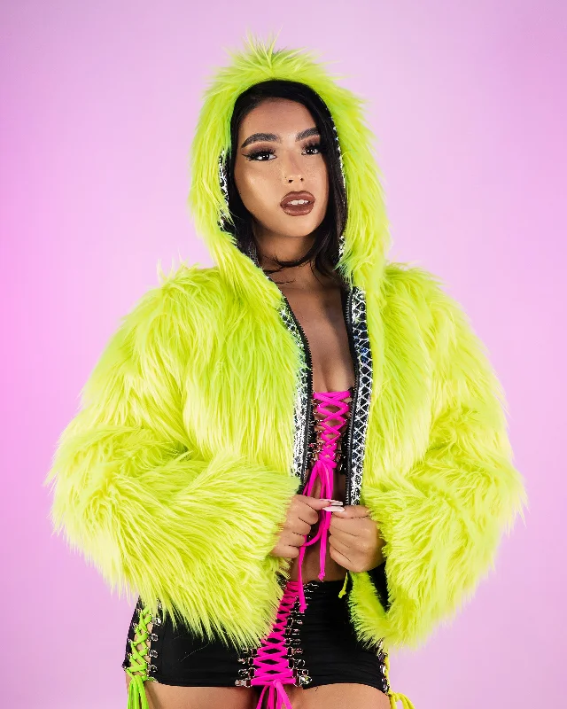 UV Neon Yellow Black Crystal Snake Trim Hooded Cropped Jacket Herringbone Jacket Checkered Jacket Solid Jacket