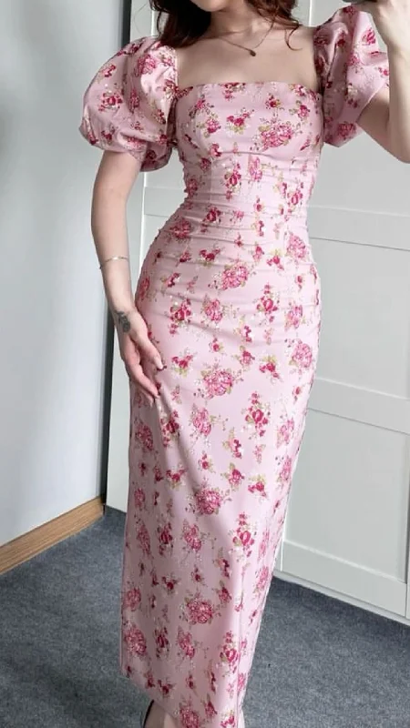 Pink Short Sleeves Sheaht Long Party Dress Wedding Guest Dress, DP4364 Tunics Winter warm