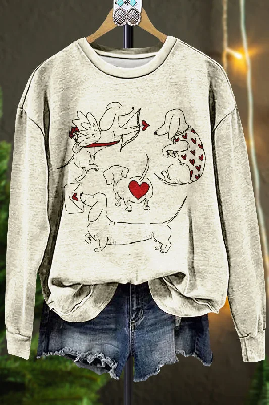 Classic Contrast Valentine's Day Dog Sweatshirt Hoodie with Front Slit Layering Stylish