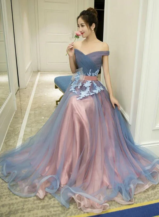 Charming Tulle Off Shoulder Sweetheart Junior Party Dress, Formal Dress with Applique Tunics Stylish modern