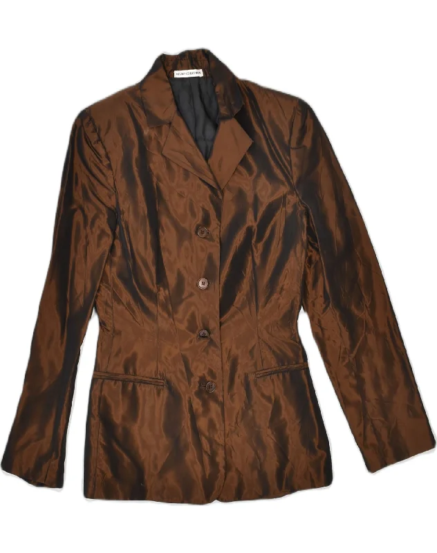 VINTAGE Womens 4 Button Blazer Jacket IT 40 Small Brown Acetate A-Line Jacket Boat Neck Shawl Collar