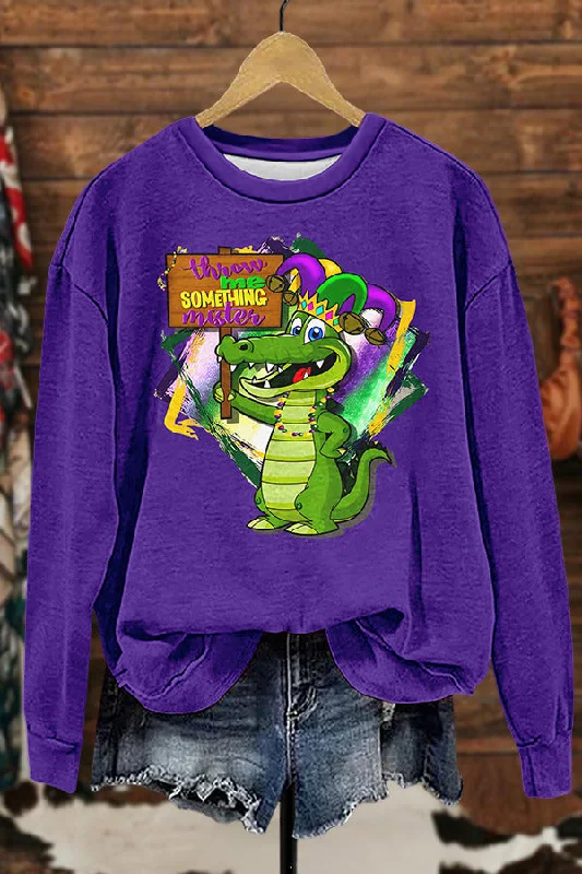 Mardi Gras Mister Alligator Sweatshirt Hoodie with Hem Patch Decorative Personalized