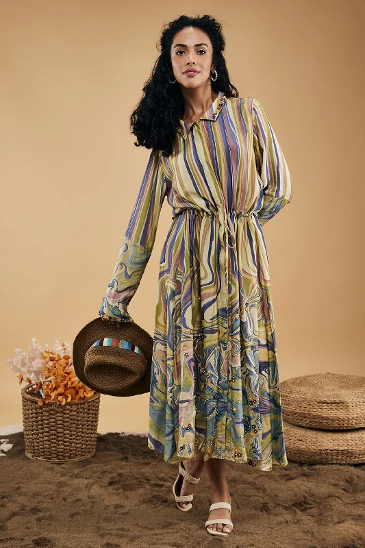 Marble Mosaic Printed Long Dress Tunics Cozy soft