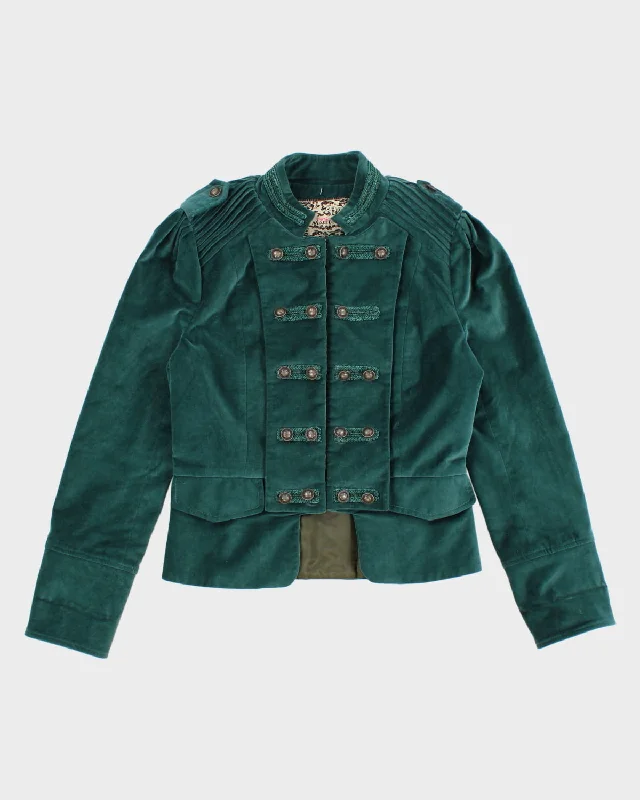 Darling Turquoise Button Detailed Jacket - XS - S Nylon Jacket Polyester Jacket Spandex Jacket