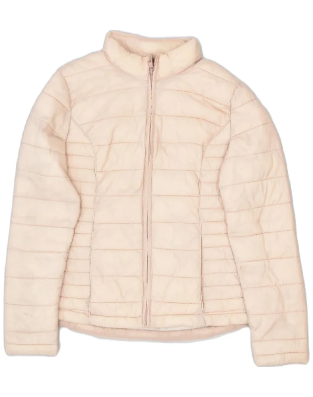 VINTAGE Womens Padded Jacket UK 10/12 Medium Pink Nylon Winter Wool Fabric Cashmere Fabric Tweed Fabric