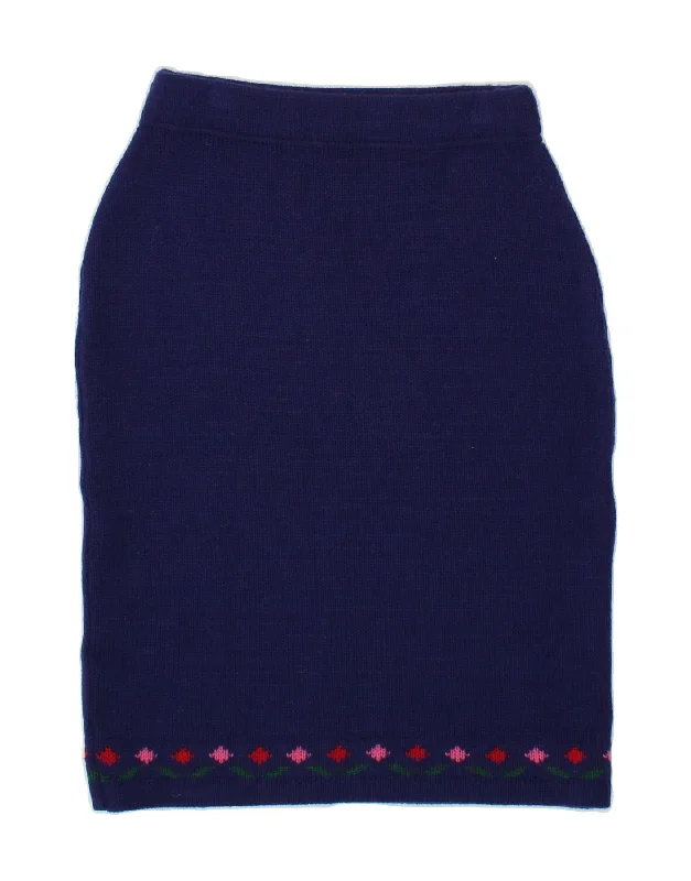 VINTAGE Womens Straight Skirt IT 40 Small W26 Navy Blue Lambswool cashmere skirt soft