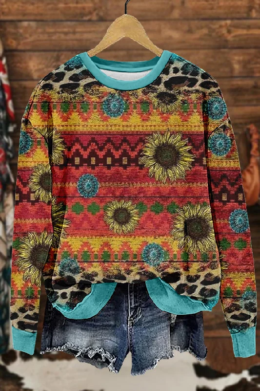 Retro Western Aztec Print Sweatshirt Hoodie with Strings Custom Fit Adjustable