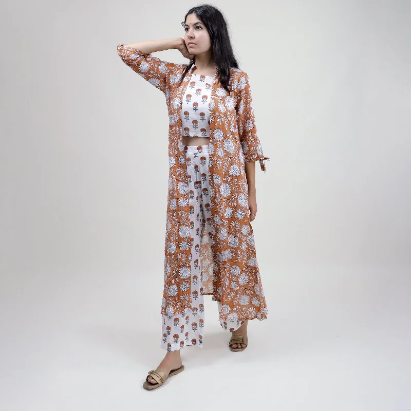 Beautiful Floral Print Women Pant Top Set Formal Linen Trousers