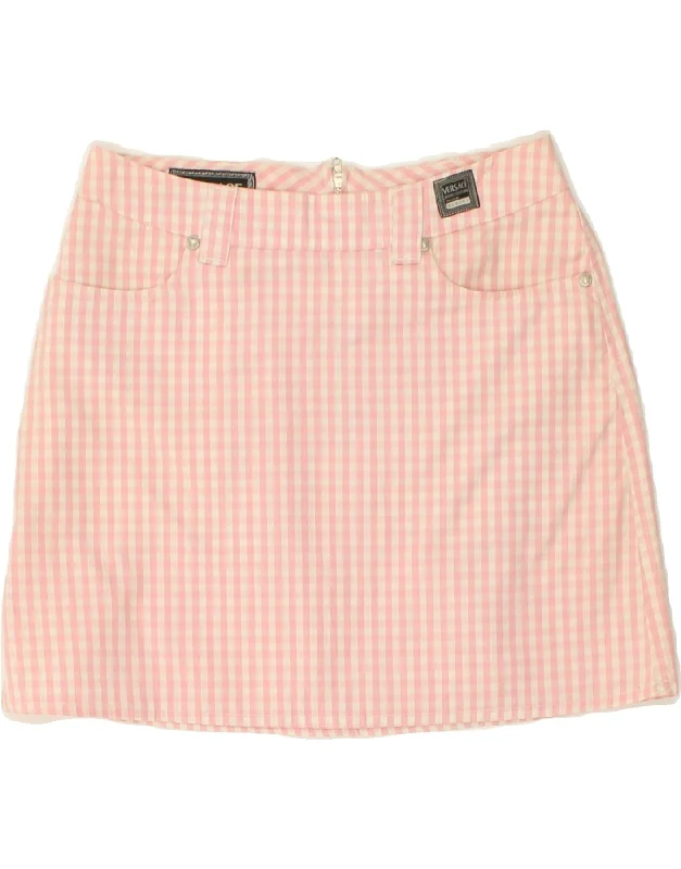 VERSACE Womens Low Waist Mini Skirt IT 40 Small W28 Pink Check Cotton pleated skirt texture