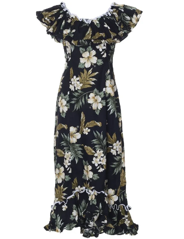 Long Ruffle Muumuu Dress Kahua Plumeria Tunics Versatile functional