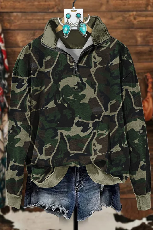 Dog Camouflage Jungle Zip Sweatshirt Hoodie with Pattern Geometric Abstract