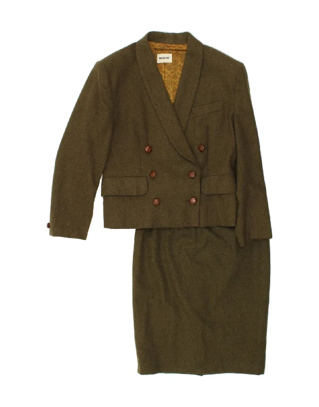 MOUCHE Womens Double Breasted 2 Piece Skirt Set IT 40 Small W26 Green Wool chiffon skirt airy