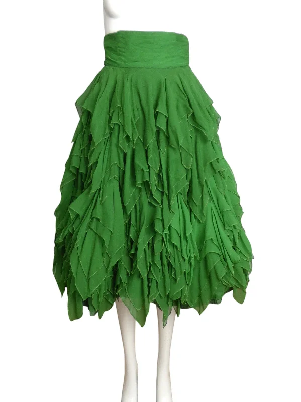 1960s Green Tiered Chiffon Skirt, Size 4 chiffon skirt flowing