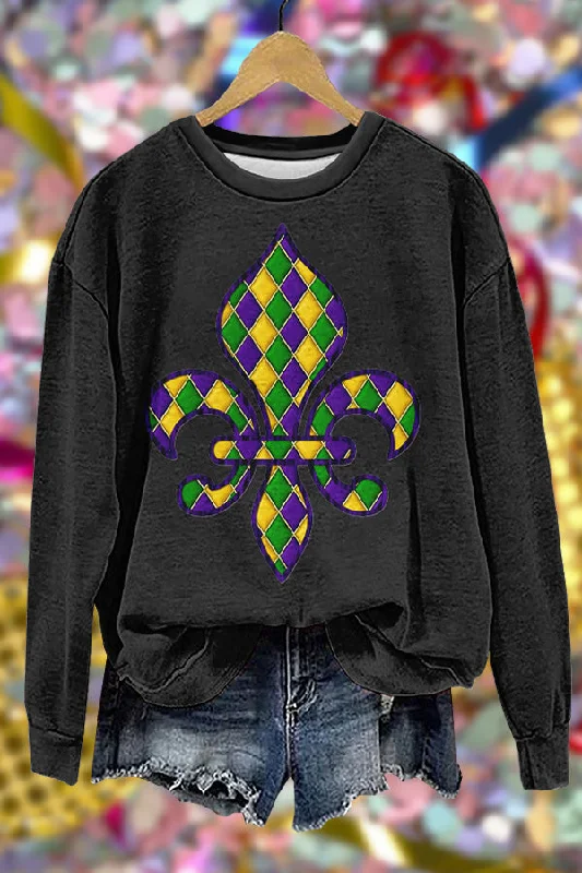 Classic Mardi Gras Print Sweatshirt Hoodie with Stripes Bold Sporty