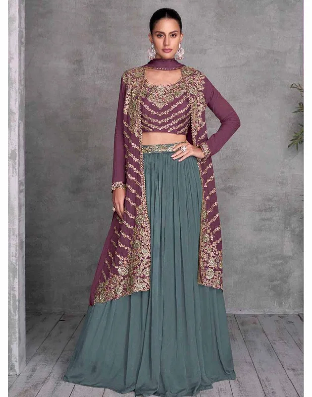 Wine Embroidered Top Skirt Set high slit skirt