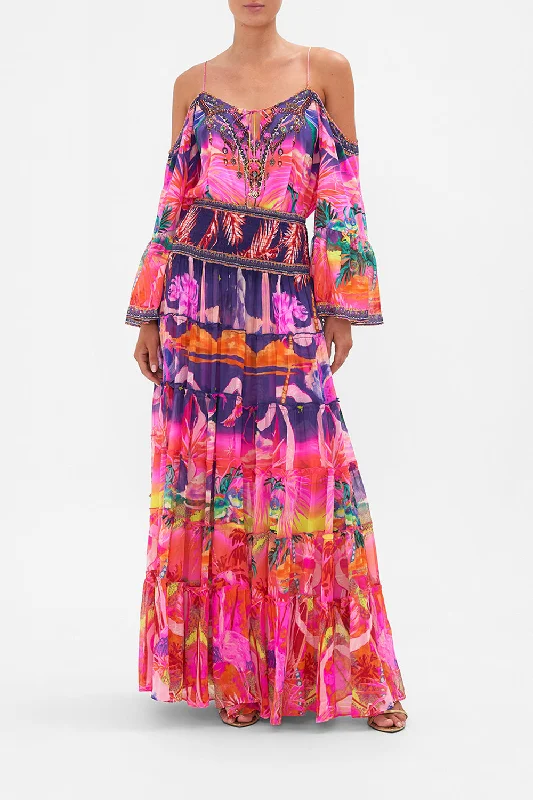 SHEER TIERED MAXI SKIRT FLIGHT OF THE FLAMINGO velvet skirt luxurious