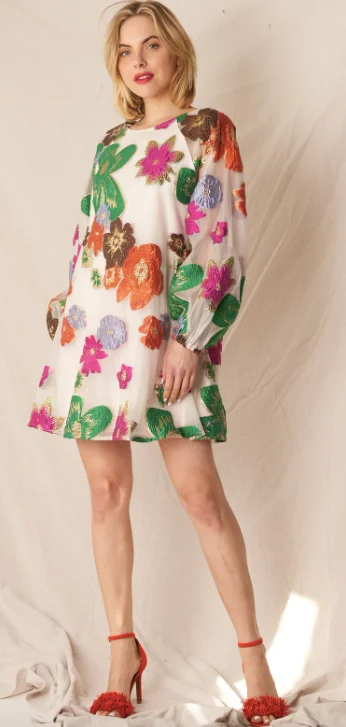 Bubble Sleeve Multi Flower Dress Tunics Occasion special