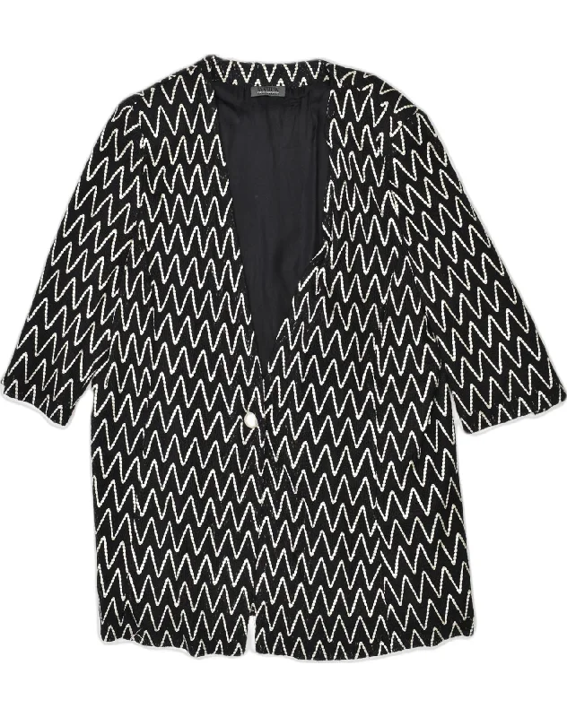 ROCCOBAROCCO Womens 1 Button Blazer Jacket UK 20 2XL Black Chevron Viscose V-Neck Jacket Boat Neck Jacket Square Neck Jacket