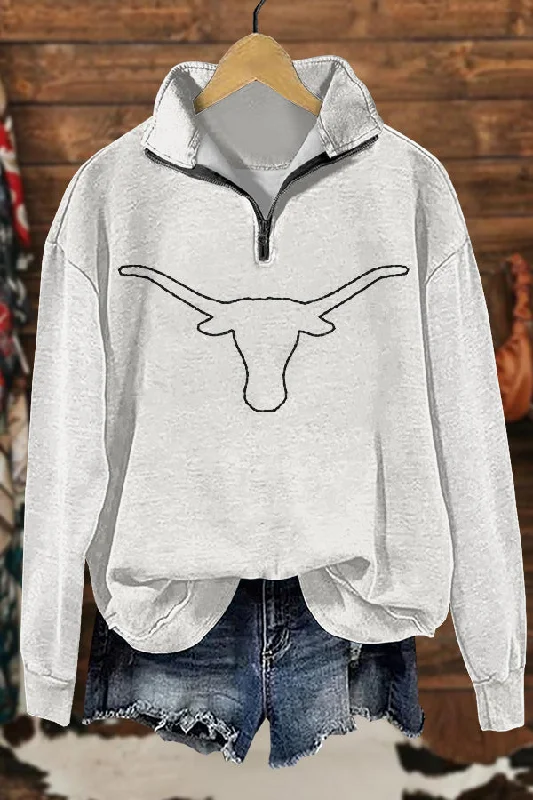 Classic Gameday Longhorns Print Sweatshirt Hoodie with Relaxed Fit Easy Casual