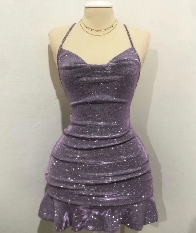 Lovely Halter Shiny Sheath Short Party Dress Homecoming Dress, DP4094 Tunics Fashionable trendy