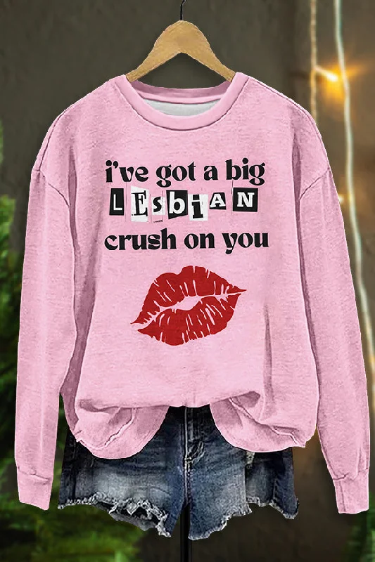 Lesbian Crush Valentine Sweatshirt Hoodie with Raglan Sleeves Sporty Comfortable