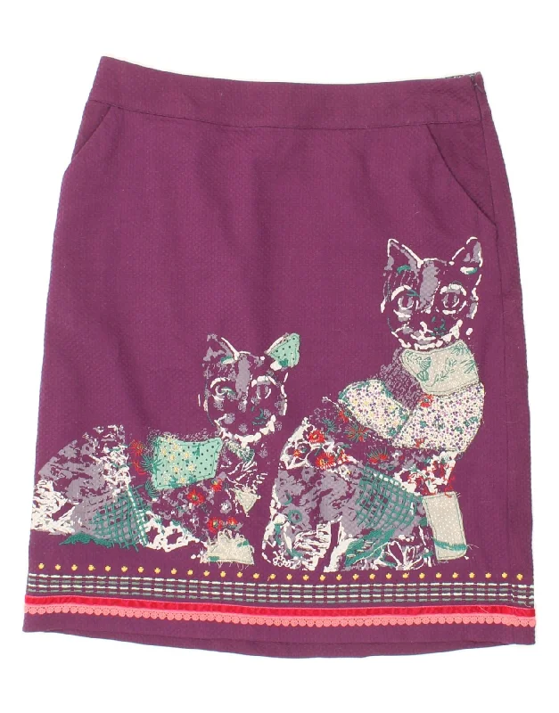 WHITE STUFF Womens Straight Skirt UK 12 Medium W32 Purple Animal Print Cat breathable skirt fabric