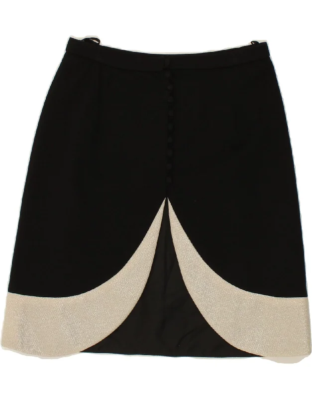 VINTAGE Womens A-Line Skirt W28 Medium Black Colourblock chiffon skirt airy