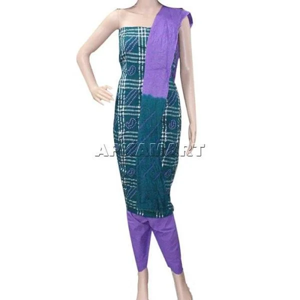 Dark Green and Purple Tie and Dye Dress Material Boat Neckline Classic