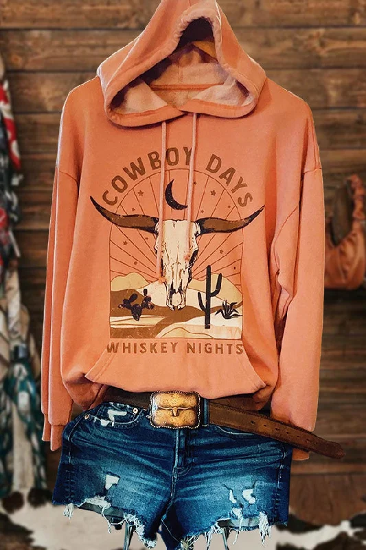 Retro Western Bull Head Print Hoodie Hoodie with Hood Adjustable Protection
