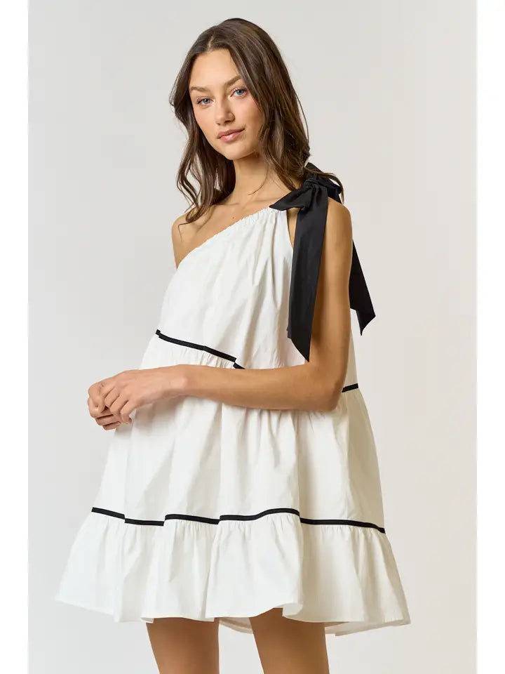 Athena One Shoulder Bow Baby Doll Dress Tunics Sale discount