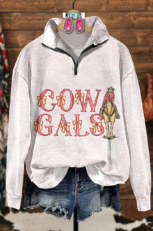 Western Cowgirl Cowgals Zipper Sweatshirt Hoodie with V-Neck Classic Versatile