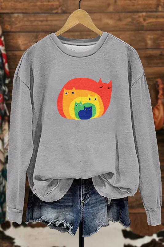 Cute Rainbow Cats Sweatshirt Hoodie with Slim Fit Tailored Modern